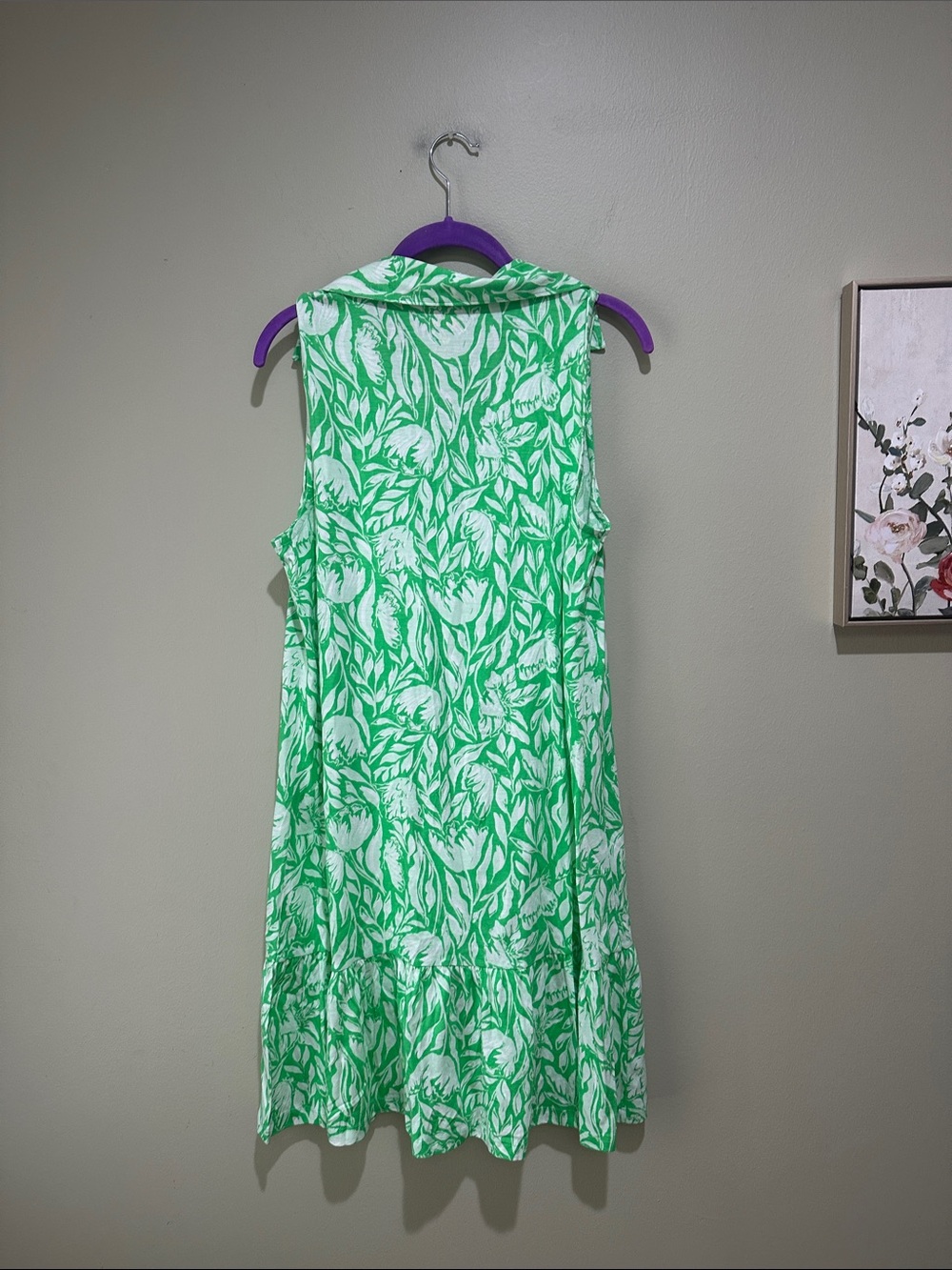 ☀️Lilly Pulitzer Green and White Leaf Print Sleeveless Mini Dress - Picture 4 of 4